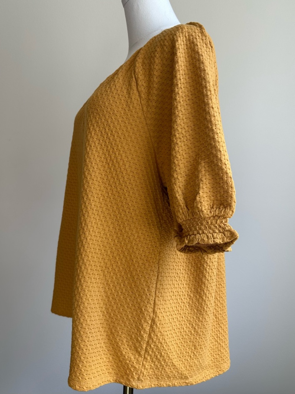 LOFT Mustard Textured Puff-Sleeve Tunic Half-Sleeve Shirt | SIZE XL - Picture 4 of 9